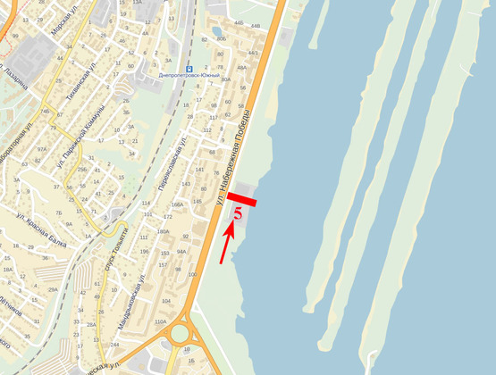 Схема рекламной плоскости по адресу Набережна Перемоги, 78 - спортивний клуб "ВОСХОД" (в центр), на світлофорі