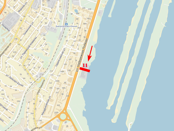 Схема рекламной плоскости по адресу Набережна Перемоги, 78 - спортивний клуб "ВОСХОД" (з центру), на світлофорі