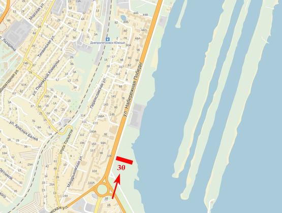 Схема рекламной плоскости по адресу Набережна Перемоги, 100, навпроти магазиныв "Ельдорадо", Varus" (в центр)