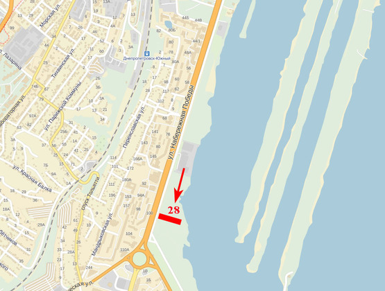 Схема рекламной плоскости по адресу Набережна Перемоги, 100, навпроти магазиныв "Ельдорадо", Varus" (з центру)