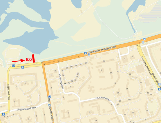 Схема рекламной плоскости по адресу Набережна Заводська - вул. Ю. Кондратюка, АТБ-маркет (в центр)