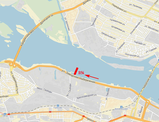 Схема рекламной плоскости по адресу Набережна Заводська, навпроти СТАНа 550 (з центру)