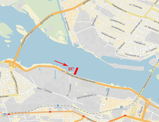 Схема рекламной плоскости по адресу Набережна Заводська, навпроти СТАНа 550 (в центр)