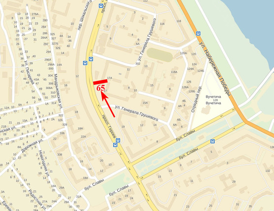 Схема рекламной плоскости по адресу пр-т Героїв - бульвар Слави (в центр)