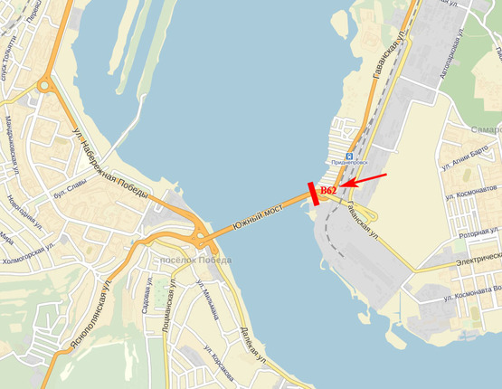 Схема рекламной плоскости по адресу Південний міст, вул. Гаванська (разподільча смуга), з'їзд на правий берег м. Дніпро