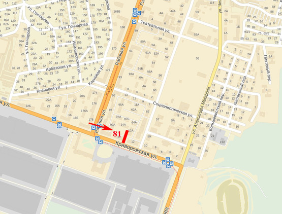 Схема рекламной плоскости по адресу вул. Криворізька, 14, напрям до СК "Метеор"