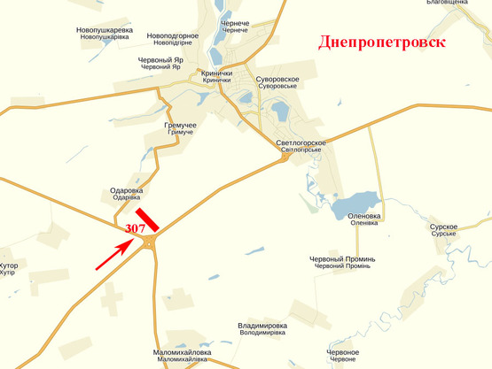 Схема рекламной плоскости по адресу траса Кривий Ріг - Дніпро, біля розвилки до Києва