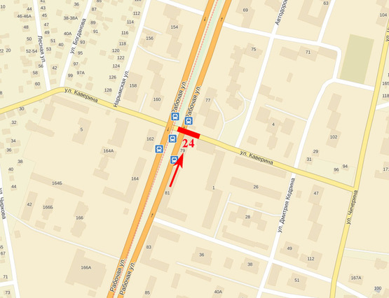 Схема рекламной плоскости по адресу вул. Робоча - вул. Каверіна, ринок Каверинський, АТБ-маркет, світлофор