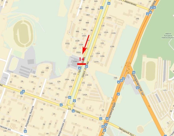 Схема рекламной плоскости по адресу пр-т О. Поля, 104, навпроти ТЦ "Славутич" в сторону вул. Титова, Зап. шосе 