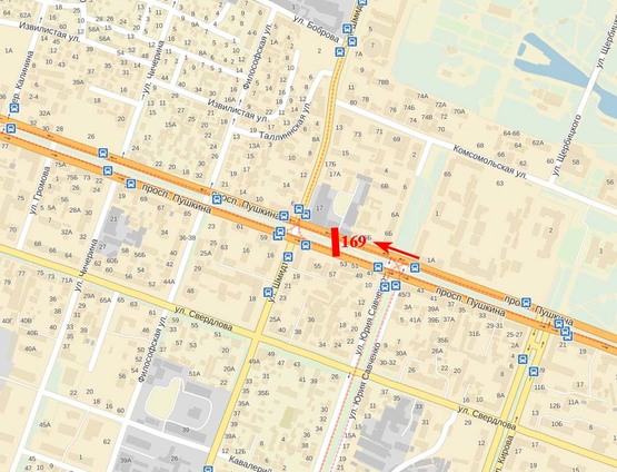 Схема рекламной плоскости по адресу пр-т Пушкіна - вул. Шмідта, в сторону з/д вокзала