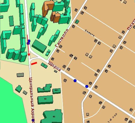 Схема рекламної площини за адресою ул. Щорса - ул. Гастелло, 125А