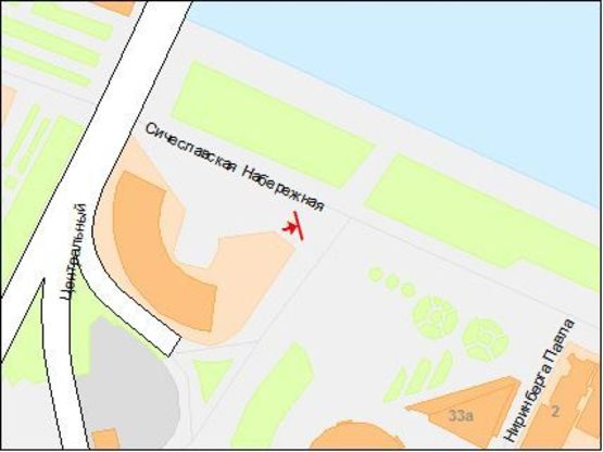 Схема рекламної площини за адресою Сичеславская Набережная ул. - Коцюбинского ул., возле цирка, из центра