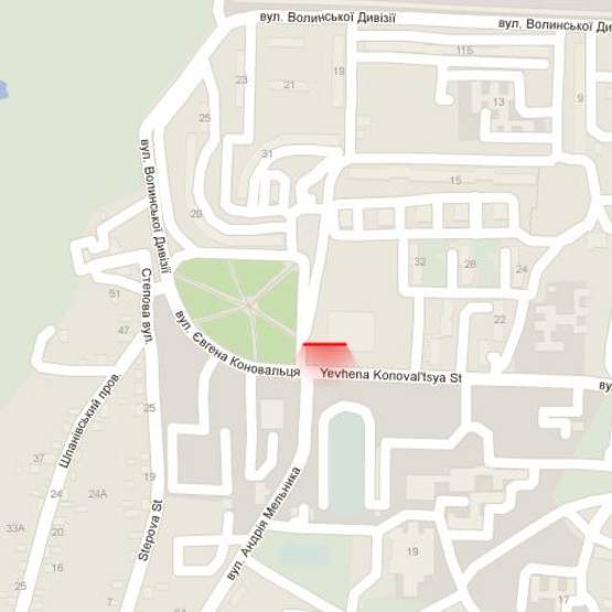 Схема рекламной плоскости по адресу м. Рівне, вул. Є.Коновальця, перехрестя з вул. А.Мельника