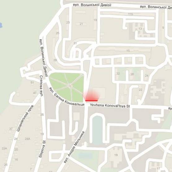 Схема рекламной плоскости по адресу м. Рівне, вул. Є.Коновальця, перехрестя з вул. А.Мельника