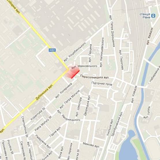 Схема рекламної площини за адресою м. Рівне, вул. Соборна, перехрестя з вул.Пересопницькою