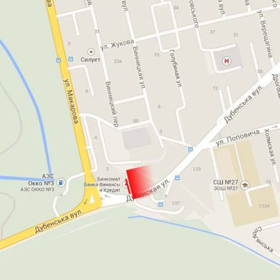 Схема рекламной плоскости по адресу м. Рівне, вул. Дубенська, перехрестя з вул.Макарова