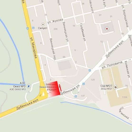 Схема рекламної площини за адресою м. Рівне, вул. Дубенська, перехрестя з вул.Макарова