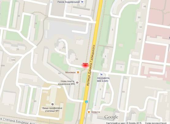 Схема рекламной плоскости по адресу м. Рівне, вул. Д.Галицького, навпроти буд. №5