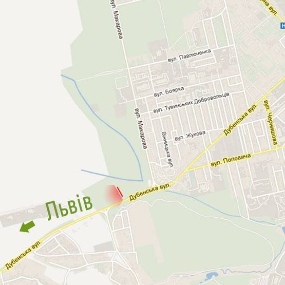 Схема рекламной плоскости по адресу м. Рівне, вул. Дубенська, в районі перехрестя з вул. Я. Гашека