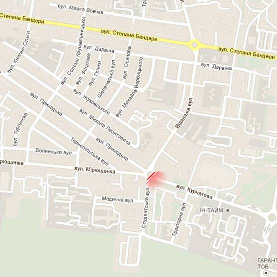 Схема рекламной плоскости по адресу м. Рівне, кільце на перехресті вул. Відінської та вул. Курчатова