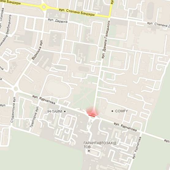 Схема рекламної площини за адресою м. Рівне, кільце на перехресті вул. Курчатова та вул. Д. Галицького