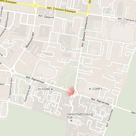 Схема рекламной плоскости по адресу м. Рівне, кільце на перехресті вул. Курчатова та вул. Д. Галицького