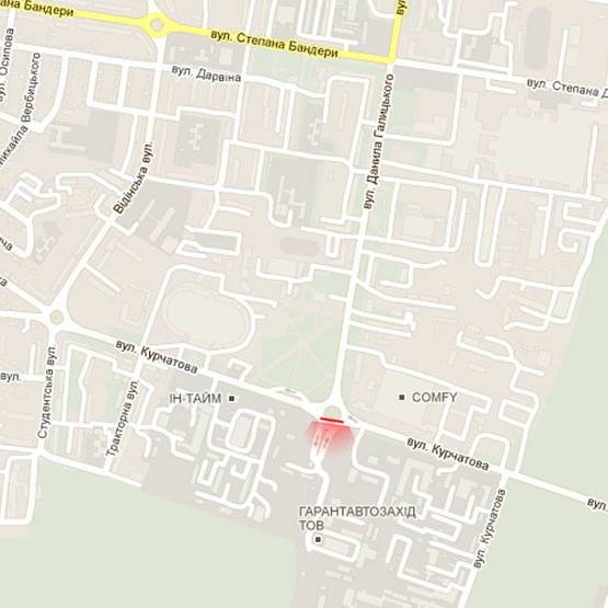 Схема рекламной плоскости по адресу м. Рівне, кільце на перехресті вул. Курчатова та вул. Д. Галицького