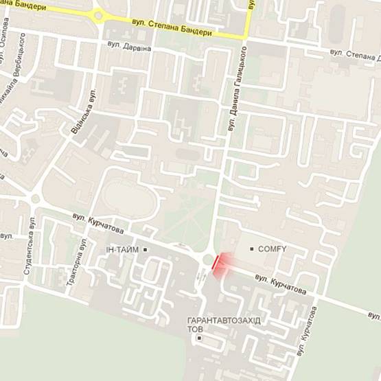 Схема рекламной плоскости по адресу м. Рівне, кільце на перехресті вул. Курчатова та вул. Д. Галицького