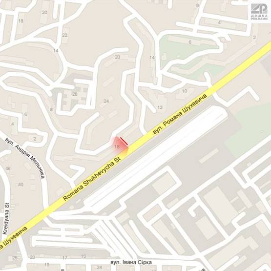 Схема рекламной плоскости по адресу м. Рівне, вул. Р.Шухевича, 18
