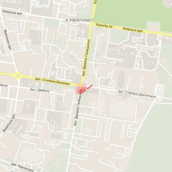 Схема рекламной плоскости по адресу м. Рівне, вул. Д. Галицького, 19 (в районі перехрестя з вул. С. Дем’янчука)