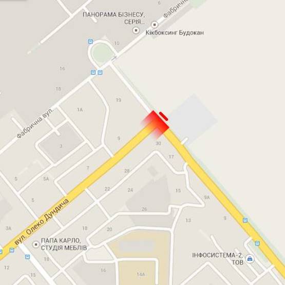 Схема рекламной плоскости по адресу м. Рівне, вул. Льонокомбінатівська, перехрестя з вул. О. Дундича