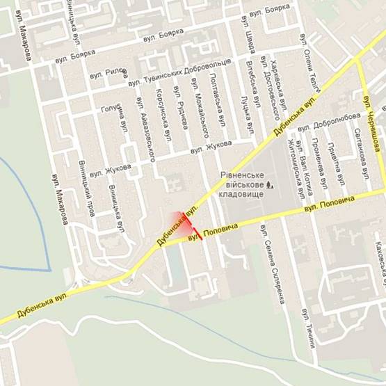 Схема рекламной плоскости по адресу м. Рівне, вул. Дубенська, в районі перехрестя з вул. Поповича