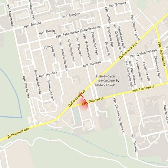 Схема рекламной плоскости по адресу м. Рівне, вул. Дубенська, в районі перехрестя з вул. Поповича