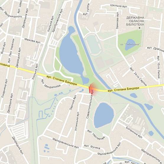 Схема рекламной плоскости по адресу м. Рівне, вул. С. Бандери, в районі перехрестя з вул. Севастопольською