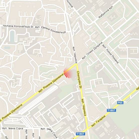 Схема рекламной плоскости по адресу м. Рівне, вул. Шухевича, навпроти будинку №2