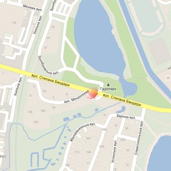 Схема рекламної площини за адресою м. Рівне, вул. С. Бандери, в районі перехрестя з вул. Менделєєва