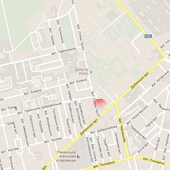 Схема рекламной плоскости по адресу м. Рівне, вул. О. Теліги, 2 (в районі перехрестя з вул. Дубенською)