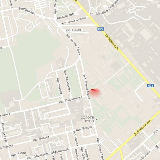 Схема рекламної площини за адресою м. Рівне, вул. О. Теліги, 29 (в районі перехрестя з вул. Павлюченка)