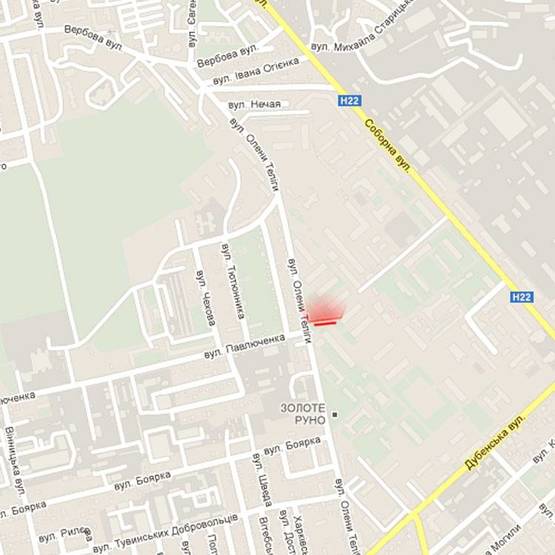 Схема рекламной плоскости по адресу м. Рівне, вул. О. Теліги, 29 (в районі перехрестя з вул. Павлюченка)