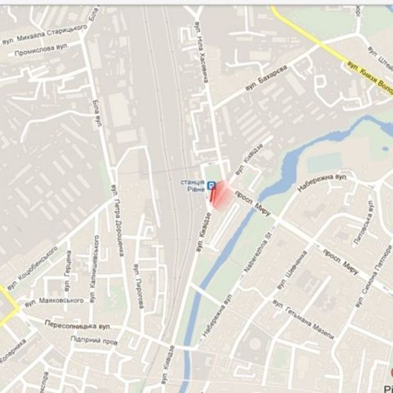 Схема рекламной плоскости по адресу м. Рівне, вул. Пушкіна, в районі перехрестя з вул. Міцкевича