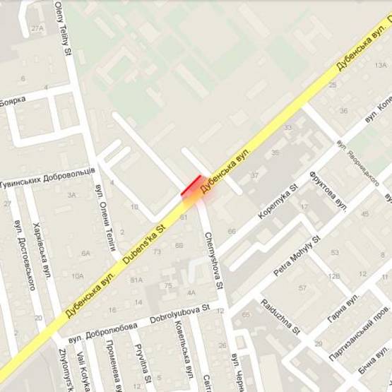 Схема рекламной плоскости по адресу м. Рівне, вул. Дубенська, в районі перехрестя з вул. Чернишова