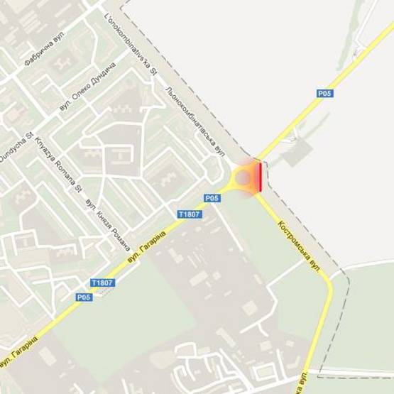 Схема рекламной плоскости по адресу м. Рівне, вул. Костромська, перехрестя з вул. Гагаріна