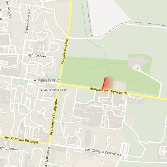 Схема рекламної площини за адресою м. Рівне, вул. Київська, поруч із зупинкою Обласна лікарня