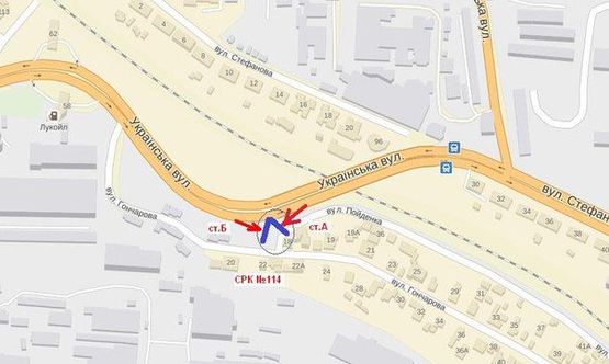 Схема рекламной плоскости по адресу вул.Українська  -  вул.Стефанова, ст.Б (от аэропорта) ГАРАЖИ
