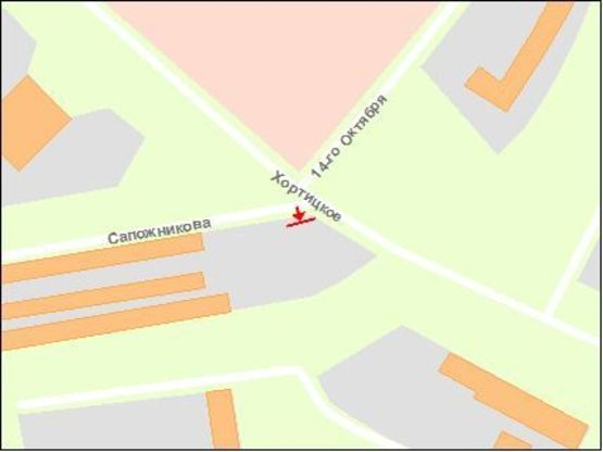 Схема рекламної площини за адресою Хортицьке шосе — вул.Сапожнікова (Василя Стуса) -ул.Новгородская