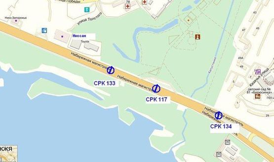 Схема рекламной плоскости по адресу Набережна магістраль – р.Суха Московка , напрямок руху до порту
