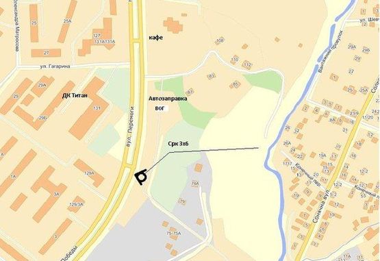 Схема рекламной плоскости по адресу вул.Перемоги,129а - напроти БК "Титан";  рядом с АЗС ВОГ, ст.Б