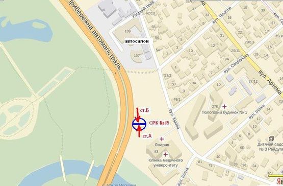 Схема рекламной плоскости по адресу Набережна магістраль  - лікарня Водників, ст.Б