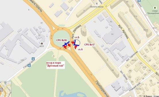 Схема рекламной плоскости по адресу Набережна магістраль — вул.Дніпровська, ст.А