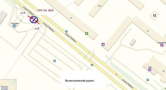 Схема рекламной плоскости по адресу вул.Перемоги - Вознесенівський ринок, АЗС "ТНК", ст.Б